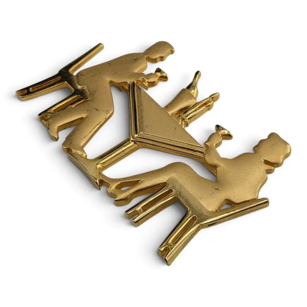 Vintage JJ Jonette Cocktail Couple Brooch Gold Tone Figural Pin 2.5